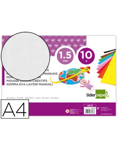 Goma Eva Liderpapel Din A4 60G/M2 Espesor 1,5Mm Blanco Paquete De 10 Hojas