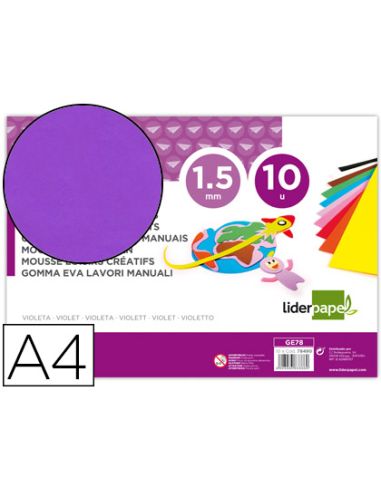 Goma Eva Liderpapel Din A4 60G/M2 Espesor 1,5Mm Violeta Paquete De 10 Hojas