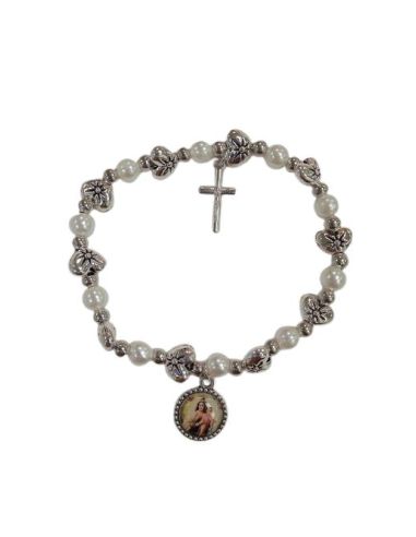 Pulsera Rosario Perla Corazones Virgen Del Carmen