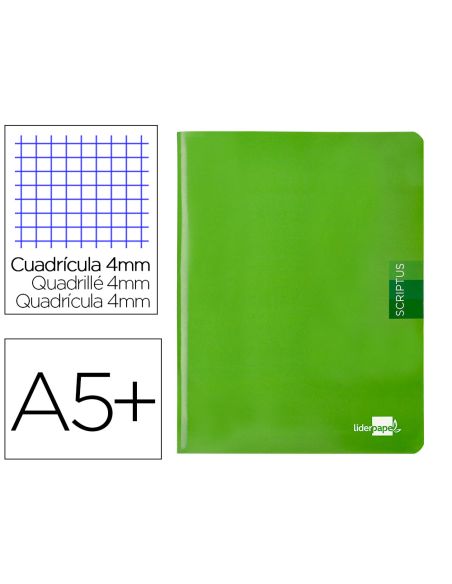 Libreta Liderpapel Scriptus A5 48 Hojas 90Gr Cuadro 4Mm Con Margen Color Verde