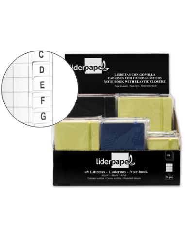 Libreta Liderpapel Simil Piel 120 Hojas 70Gr Cuadro 4Mm + Indice Expositor De 45 Unidades Colores Surtidos