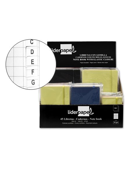 Libreta Liderpapel Simil Piel 120 Hojas 70Gr Cuadro 4Mm + Indice Expositor De 45 Unidades Colores Surtidos