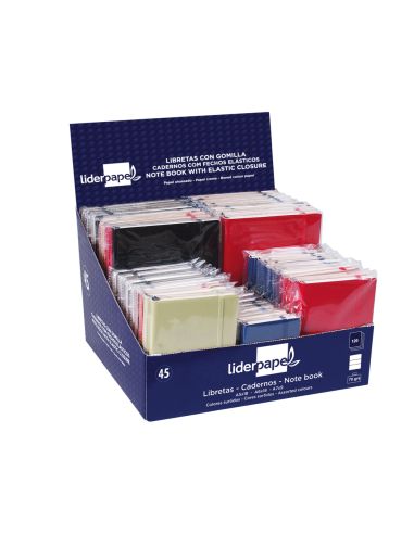 Libreta Liderpapel Simil Piel 120 Hojas 70Gr Cuadro 4Mm + Indice Expositor De 45 Unidades Colores Surtidos