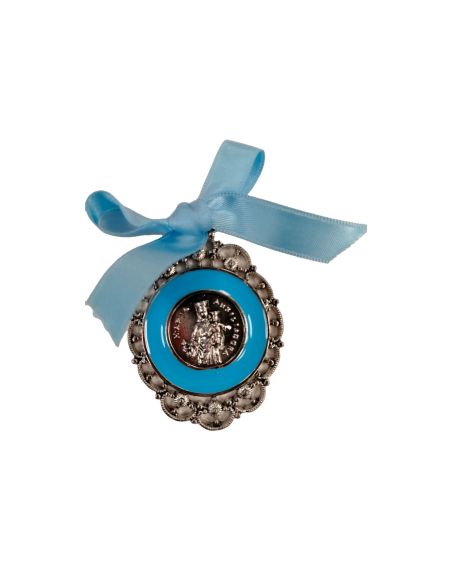 Medalla Cuna Metal Esmalte Azul 60X40Mm Auxiliadora
