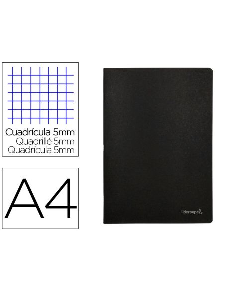 Libreta Liderpapel Tapa Negra A4 80 Hojas 60Gr Cuadro 5Mm Con Doble Margen|Libreriasalesiana