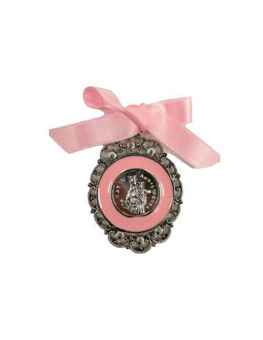 Medalla Cuna Metal Esmalte Rosa 60X40Mm Auxiliadora