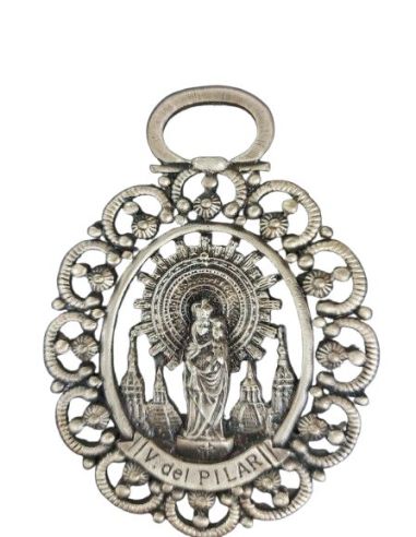 Medalla Cuna Metal Virgen Del Pilar Lazo Azul