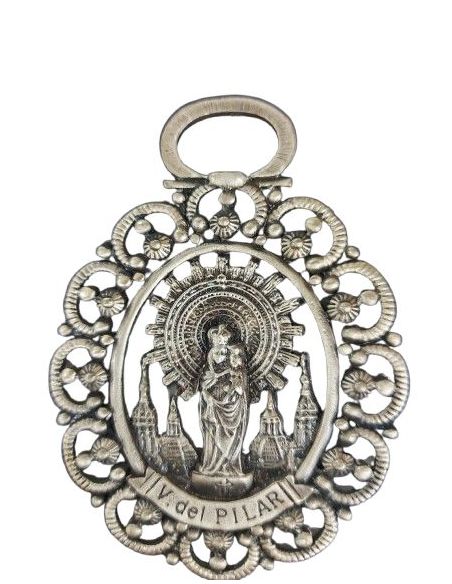 Medalla Cuna Metal Virgen Del Pilar Lazo Azul