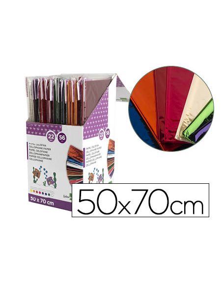 Papel Celofan Liderpapel 50X70 Cm Expositor De 56 Bolsas De 5 Hojas 8 Colores Surtidos