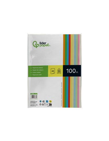 Papel Color Liderpapel A3 80Gr 10 Colores Surtidos Paquete 100 Hojas
