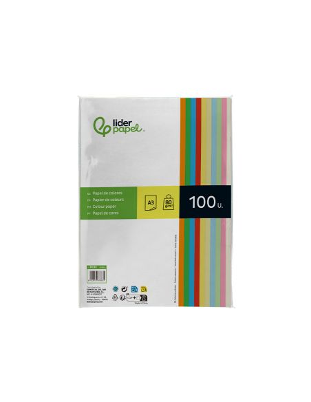 Papel Color Liderpapel A3 80Gr 10 Colores Surtidos Paquete 100 Hojas