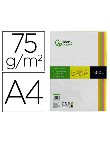 Papel Color Liderpapel Din A4 75 Gr Neon 4 Colores Surtidos Paquete De 500 Hojas