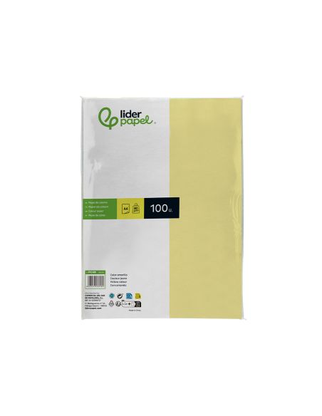 Papel Color Liderpapel A4 80Gr Amarillo Paquete De 100 Hojas