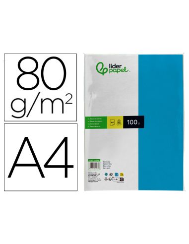 Papel Color Liderpapel A4 80Gr Azul Turquesa Paquete De 100 Hojas