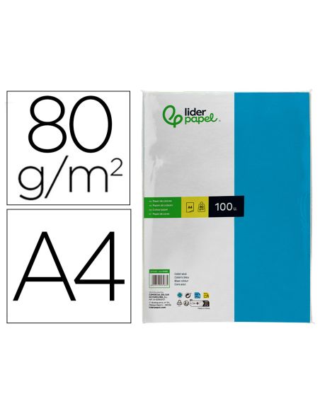Papel Color Liderpapel A4 80Gr Azul Turquesa Paquete De 100 Hojas