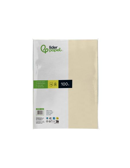Papel Color Liderpapel A4 80Gr Crema Paquete De 100 Hojas