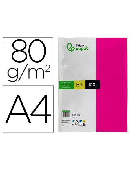 Papel Color Liderpapel A4 80Gr Fucsia Paquete De 100 Hojas