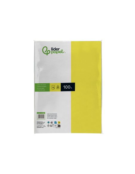 Papel Color Liderpapel A4 80Gr Limon Paquete De 100 Hojas