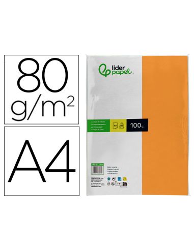 Papel Color Liderpapel A4 80Gr Naranja Paquete De 100 Hojas