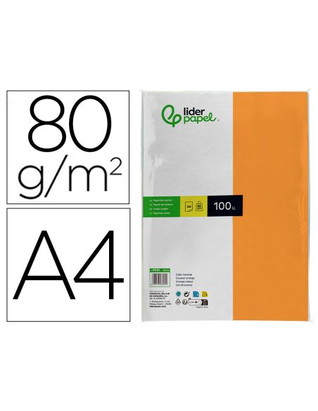 Papel Color Liderpapel A4 80Gr Naranja Paquete De 100 Hojas