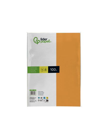 Papel Color Liderpapel A4 80Gr Naranja Paquete De 100 Hojas