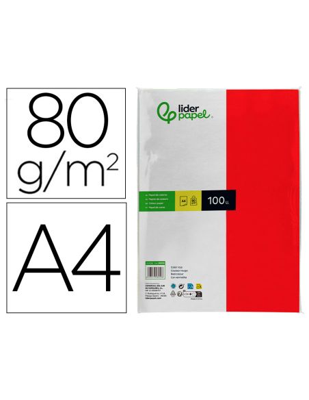 Papel Color Liderpapel A4 80Gr Rojo Paquete De 100 Hojas