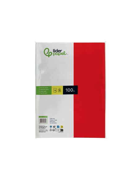 Papel Color Liderpapel A4 80Gr Rojo Paquete De 100 Hojas