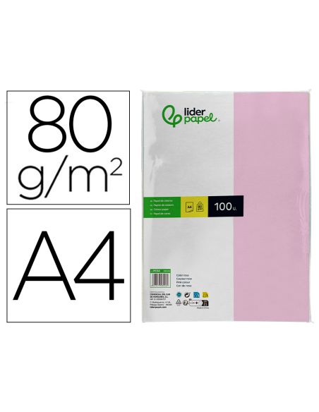 Papel Color Liderpapel A4 80Gr Rosa Paquete De 100 Hojas