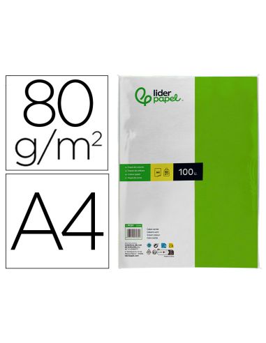Papel Color Liderpapel A4 80Gr Verde Intenso Paquete De 100 Hojas