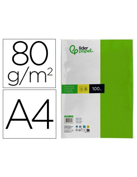 Papel Color Liderpapel A4 80Gr Verde Intenso Paquete De 100 Hojas