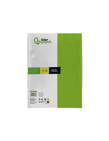 Papel Color Liderpapel A4 80Gr Verde Intenso Paquete De 100 Hojas