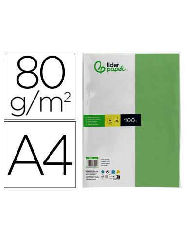 Papel Color Liderpapel A4 80Gr Verde Paquete De 100 Hojas