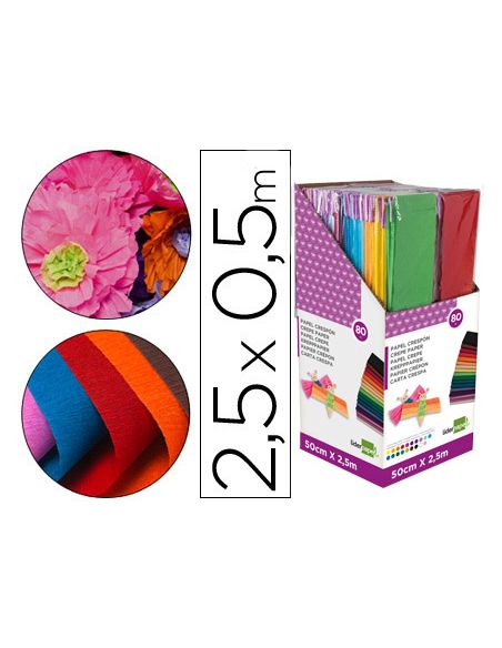 Papel Crespon Liderpapel 0.50 X 2.50 Mt Encelofanado Expositor De 80 Unidades Colores Surtidos