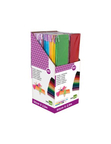 Papel Crespon Liderpapel 0.50 X 2.50 Mt Encelofanado Expositor De 80 Unidades Colores Surtidos