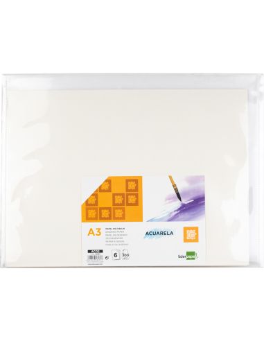Papel Dibujo Liderpapel 297X420Mm 300G/M2 Acuarela Pack De 6 Hojas