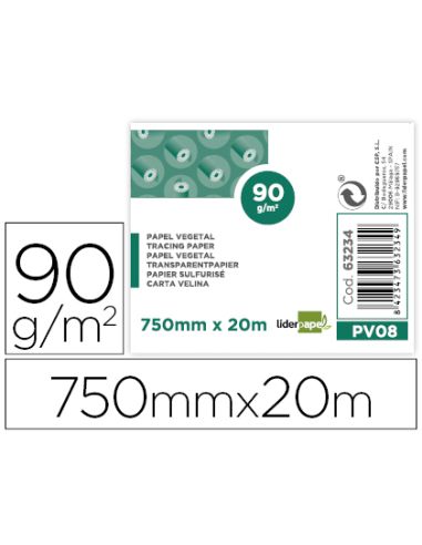 Papel Vegetal Liderpapel 750Mmx20M 90Gr Rollo Rollo