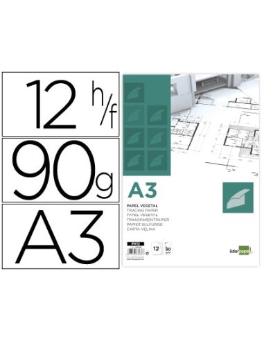Papel Vegetal Liderpapel A3 90Gr 297X420Mm Sobre De 12 Hojas