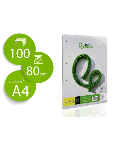 Papel Liderpapel A4 80G/M2 Liso 4 Taladros Paquete De 100 Hojas