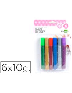 Purpurina Pegamento Liderpapel Fantasia Colores Metalicos Blister De 6 Unidades De 10 Gr