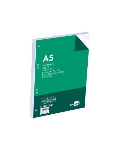 Recambio Liderpapel A5 100 H 100Gr Cuadro 5Mm Con M Argen 6 Taladros