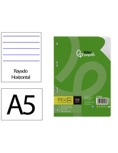 Recambio Liderpapel A5 100 H 100Gr Horizontal Doble Margen 6 Taladros