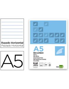 Recambio Liderpapel A5 120 Hojas 80Gr Horizontal Sin Ma Rgen 6 Taladros Bandas De 5 Colores
