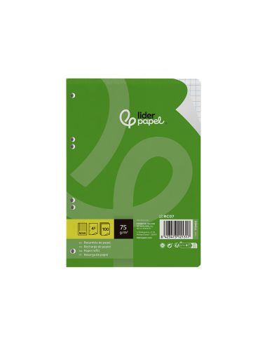 Recambio Liderpapel A5 100 Hojas 75Gr Cuadro 6Mm Con Margen 6 Taladros