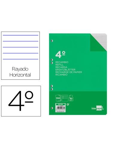 Recambio Liderpapel Cuarto 100 Hojas 60Gr Horizontal Con Margen 6 Taladros