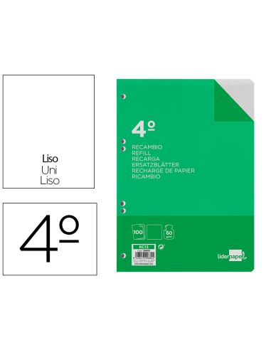 Recambio Liderpapel Cuarto 100 Hojas 60Gr Liso Sin Margen 6 Taladros