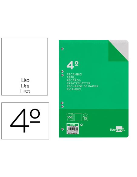 Recambio Liderpapel Cuarto 100 Hojas 60Gr Liso Sin Margen 6 Taladros