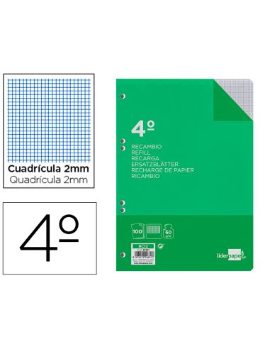Recambio Liderpapel Cuarto 100 Hojas 60Gr Milimetrado Sin Margen 6 Taladros