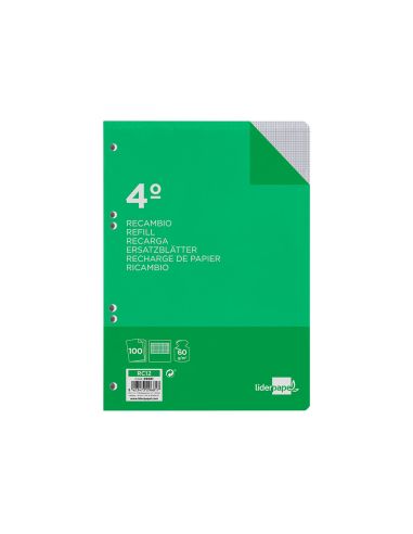 Recambio Liderpapel Cuarto 100 Hojas 60Gr Milimetrado Sin Margen 6 Taladros