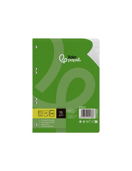 Recambio Liderpapel A5 100 Hojas 75Gr Pauta 5 2.5Mm Con Margen 6 Taladros