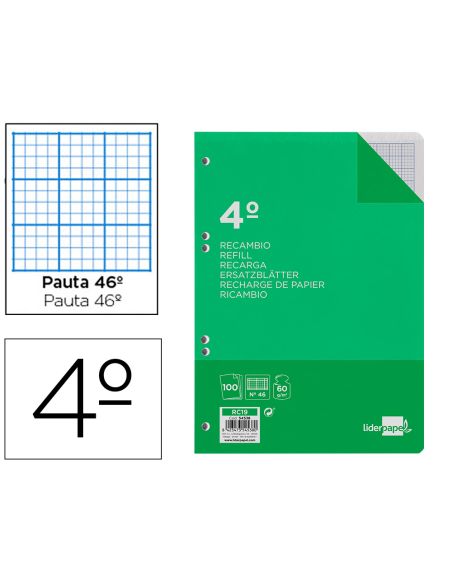 Recambio Liderpapel Cuarto 100 Hojas 60Gr Rayado Nº 46 6 Taladros